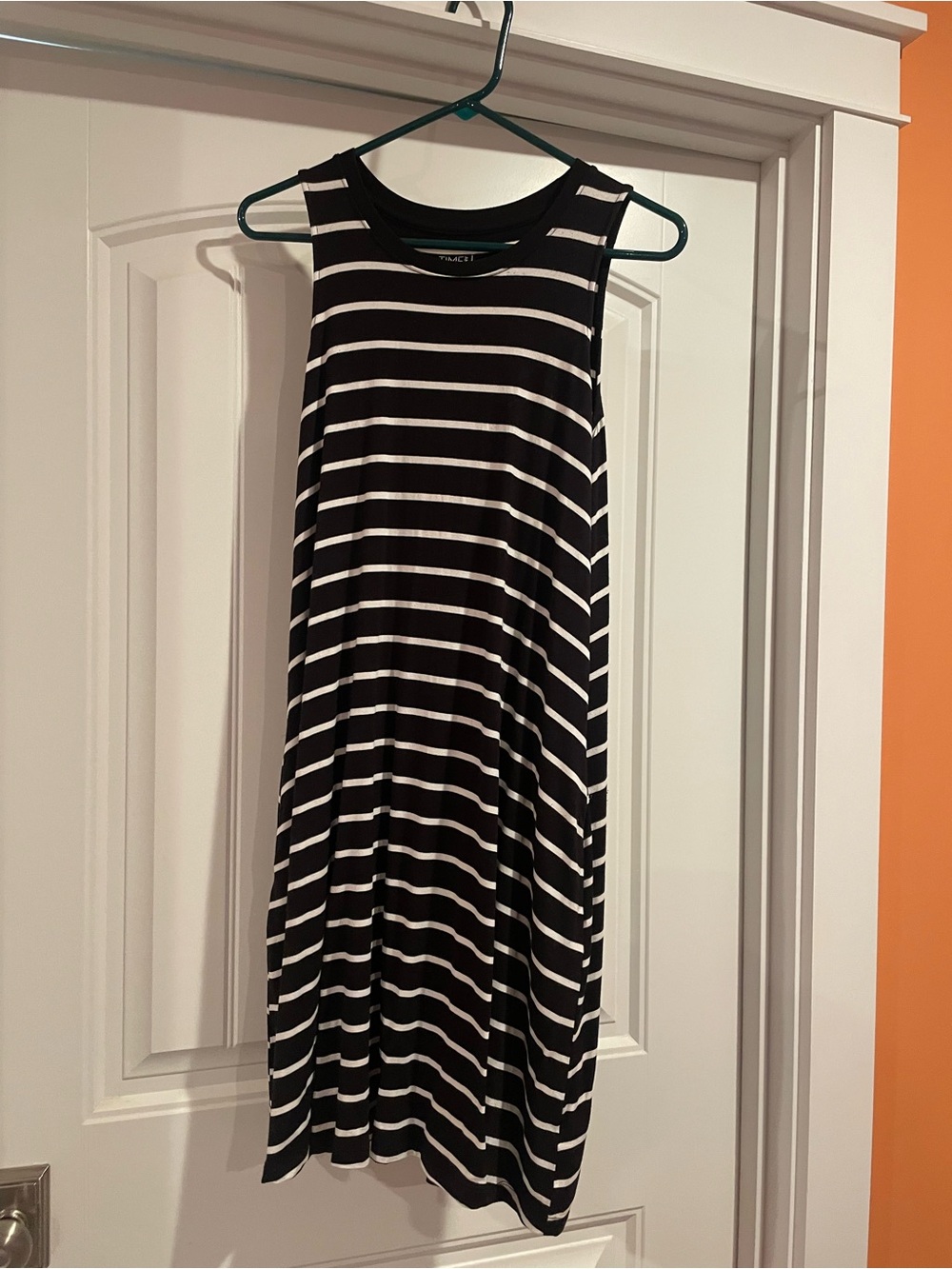 Time and Tru Black and White Striped Sleeveless Dress